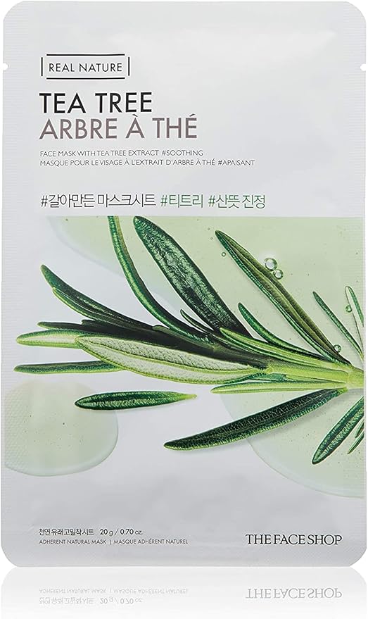 REAL NATURE FACE MASK WITH TEA TREE EXTRACT - Raminanti lakštinė kaukė su arbetmedžio ekstraktu