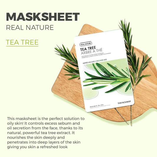 REAL NATURE FACE MASK WITH TEA TREE EXTRACT - Raminanti lakštinė kaukė su arbetmedžio ekstraktu
