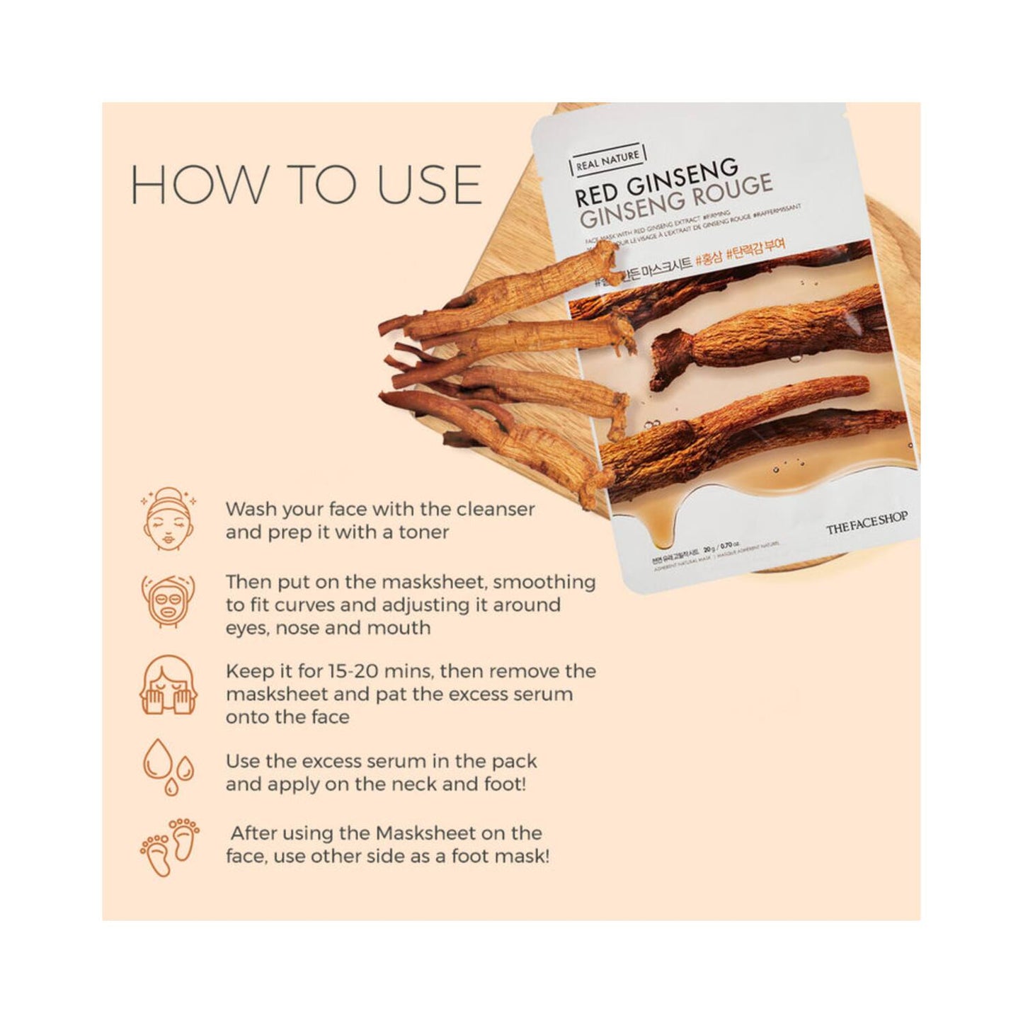 REAL NATURE FACE MASK WITH RED GINSENG EXTRACT – veido kaukė su raudonojo ženšenio ekstraktu (20 g)