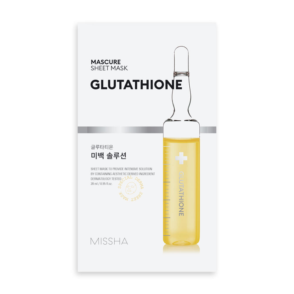 MASCURE WHITENING SOLUTION SHEET MASK - šviesinamoji lakštinė kaukė su glutationu