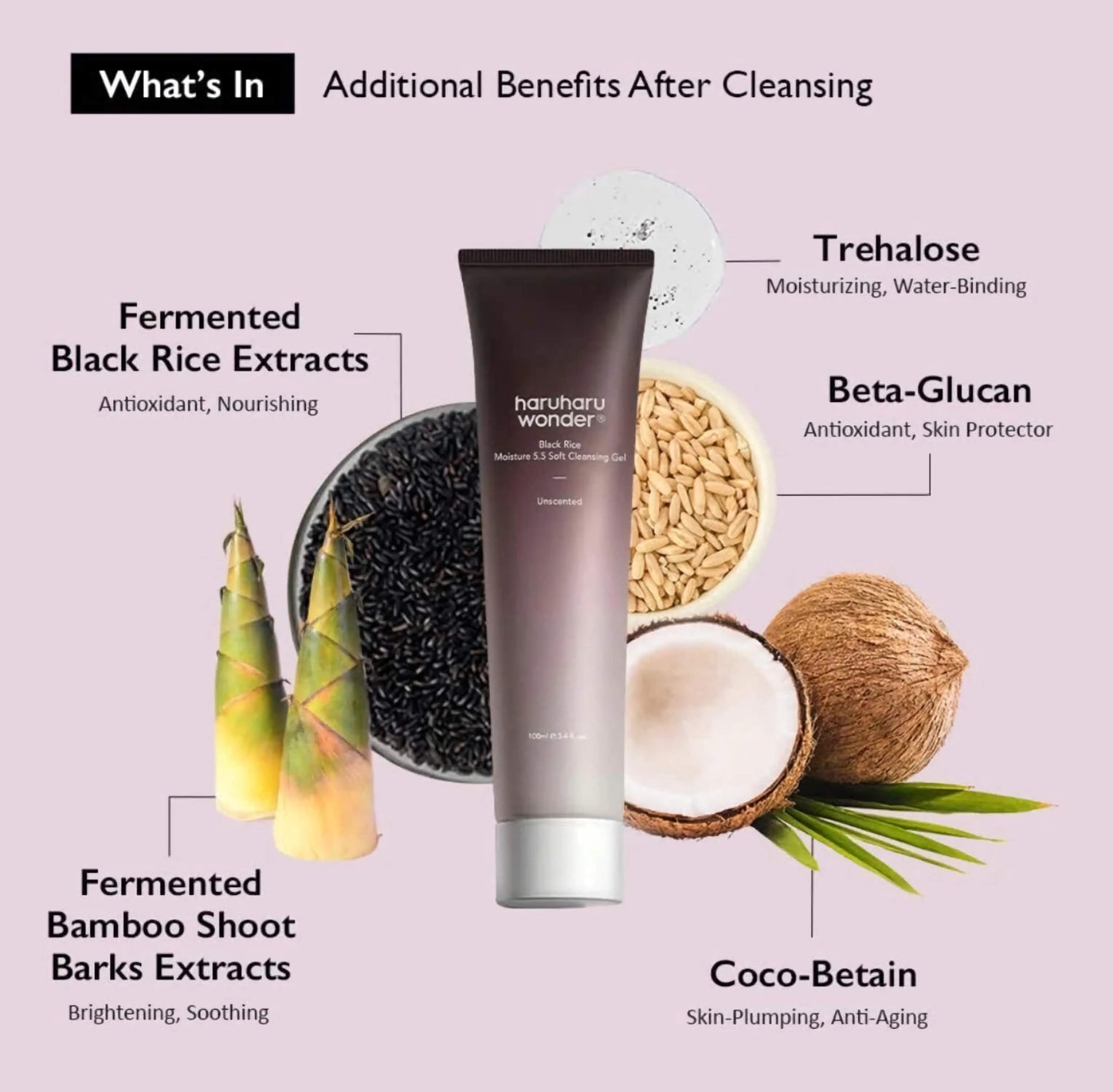 HARUHARU WONDER BLACK RICE MOISTURE 5.5 SOFT CLEANSING GEL - gelinis prausiklis