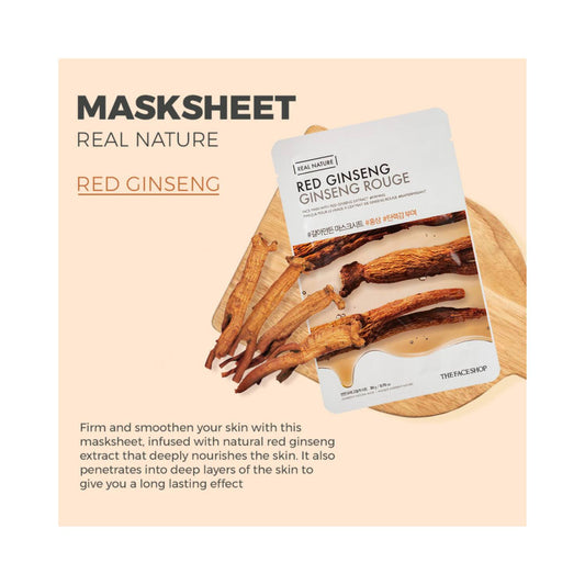 REAL NATURE FACE MASK WITH RED GINSENG EXTRACT  – veido kaukė su raudonojo ženšenio ekstraktu (20 g)