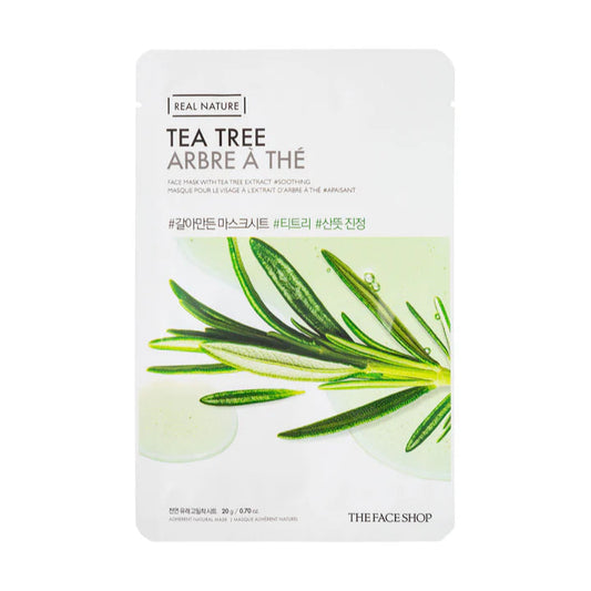 REAL NATURE FACE MASK WITH TEA TREE EXTRACT - Raminanti lakštinė kaukė su arbetmedžio ekstraktu