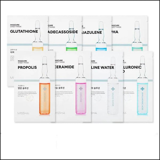 MISSHA MASCURE NUTRITION SOLUTION SHEET MASK - maitinanti ir regeneruojanti veido kaukė su propoliu