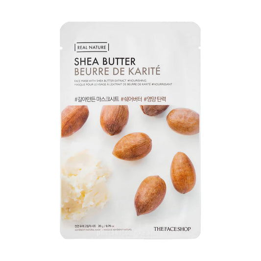 REAL NATURE FACE MASK WITH SHEA BUTTER EXTRACT -  Intensyviai maitinanti ir drėkinanti lakštinė kaukė su taukmedžio sviesto ekstraktu