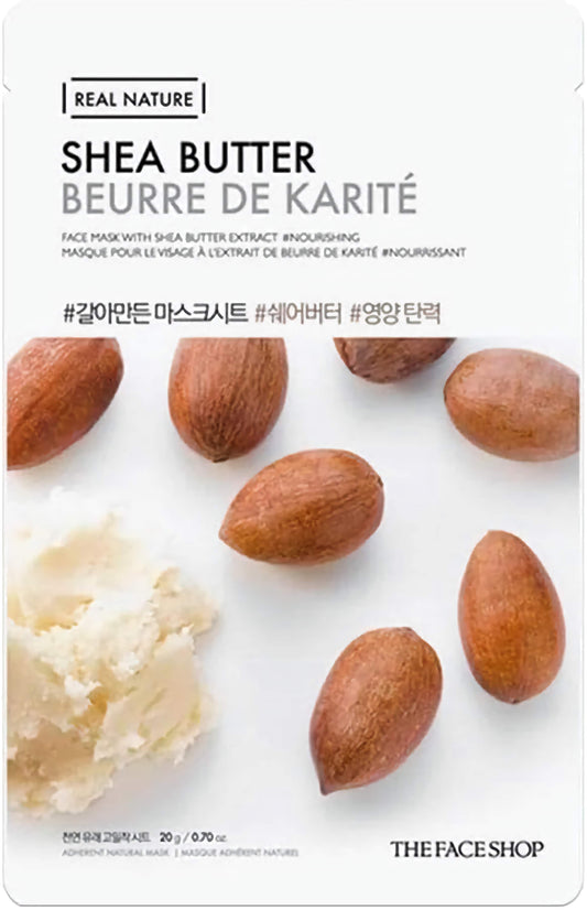 REAL NATURE FACE MASK WITH SHEA BUTTER EXTRACT -  Intensyviai maitinanti ir drėkinanti lakštinė kaukė su taukmedžio sviesto ekstraktu