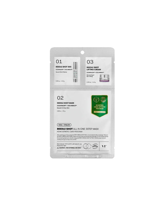 VT Cosmetics - Reedle Shot All In One 3 Step Mask – Lyginamoji Lakštinė Veido Kaukė – 1,5 g + 1,5 g + 25 g