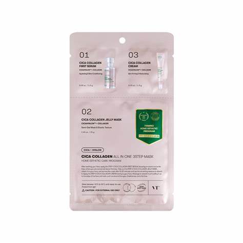 VT Cosmetics - CICA Collagen All In One 3 Step Mask – Drėkinamoji ir Regeneruojamoji Lakštinė Veido Kaukė – 1,5 g + 1,5 g + 25 g